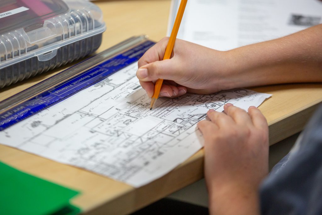 Student working in class