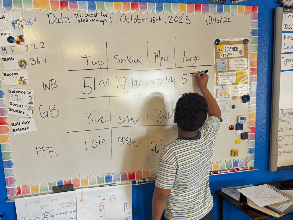 Student working at whiteboard